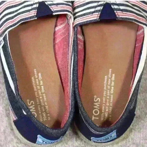 TOMS Alpargata Striped Slip On Espadrille Flat Raffia Sole Shoes Women Size 7.5 - Picture 8 of 11